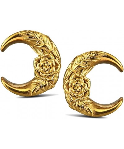 2 PCS Hypoallergenic 316 Stainless Steel 0G-1" Hot Moon Flower Saddle Hangers Plugs Unique Saddle Gauges Ear Plugs Expander S...