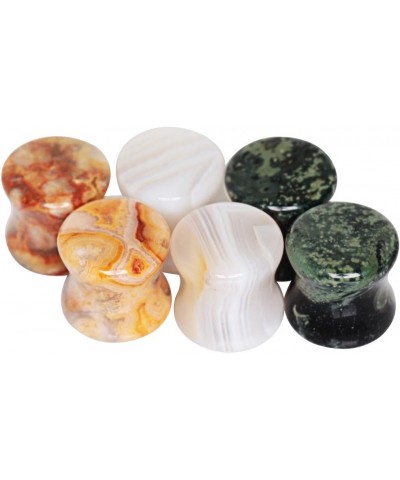 Set of 3 Pairs of Natural Green Eye Jasper, Grey Agate, Lace Agate Stone Plugs //Choose Size// 4 GA - 5mm $16.87 Body Jewelry