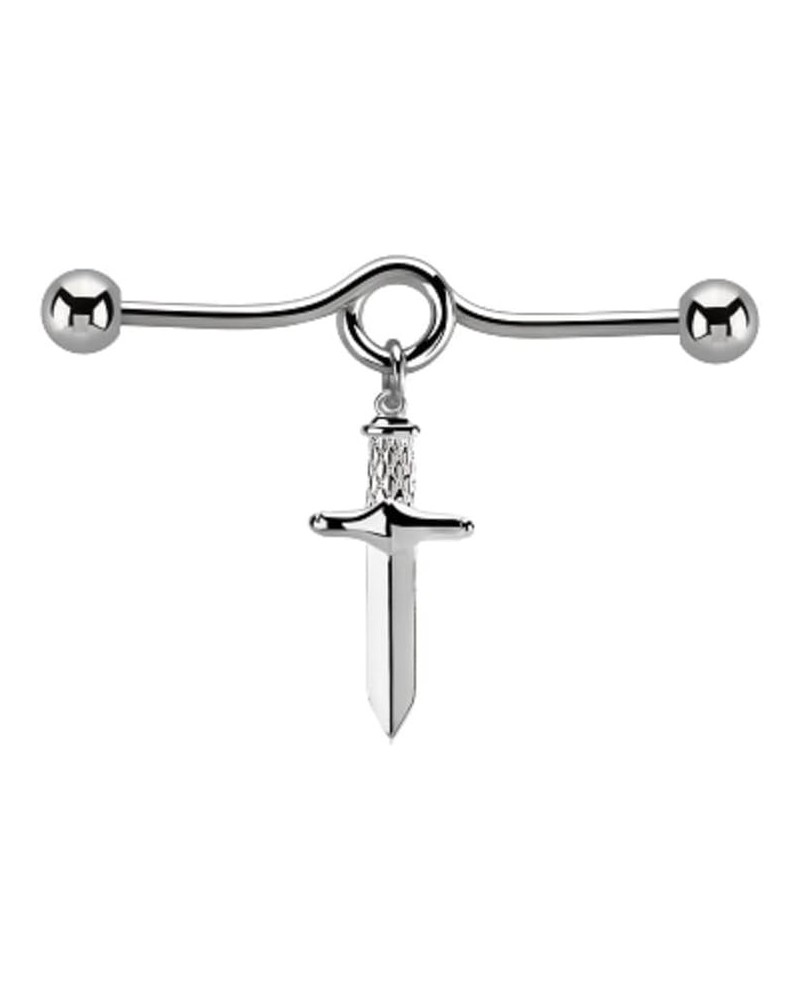 14GA Stainless Steel Loop with Dangling Dagger Industrial Barbell $9.05 Body Jewelry