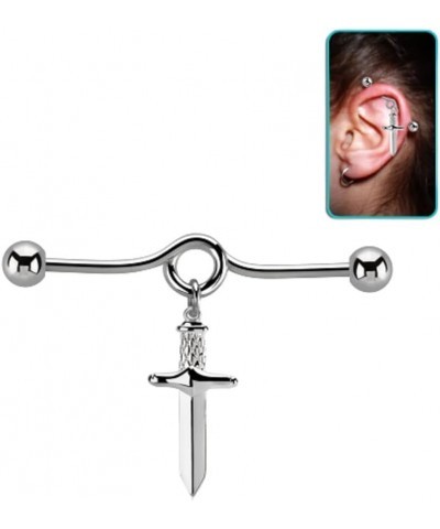 14GA Stainless Steel Loop with Dangling Dagger Industrial Barbell $9.05 Body Jewelry