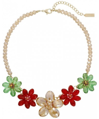 Statement Collar Necklace with 5 Crystal Beads Flower Pendant for Women Party Gift Champagne Red Green $12.17 Necklaces