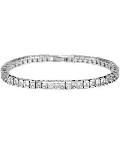 7in Unisex Moissanite Tennis Bracelet, 18K Gold Square Cut Moissanite Diamond Bracelet, Classic Tennis Bracelet White Gold $7...