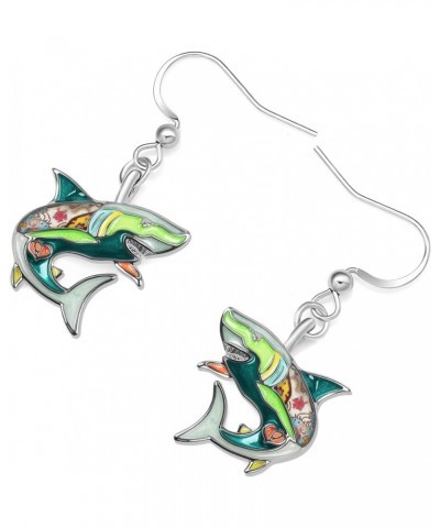 Enamel Ocean Animals Shark Earrings Dangle Zinc Alloy Octopus Jellyfish Earrings for Women Girls Summer Charms Shark Green $9...