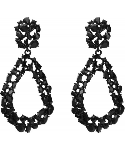 Women's Crystal Open Hoop Oval Drop Statement Pierced Dangle Earrings Black Black-Tone $11.04 Earrings