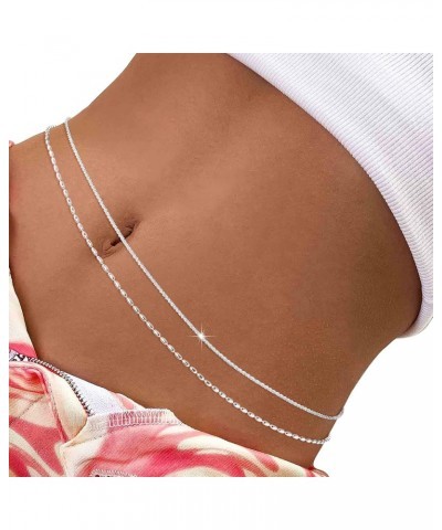 Layered Beaded Body Chain Gold Waist Chain Women Silver Belly Chains Shiny Bikini Jewelry Accessories for Girls (Medium, Silv...