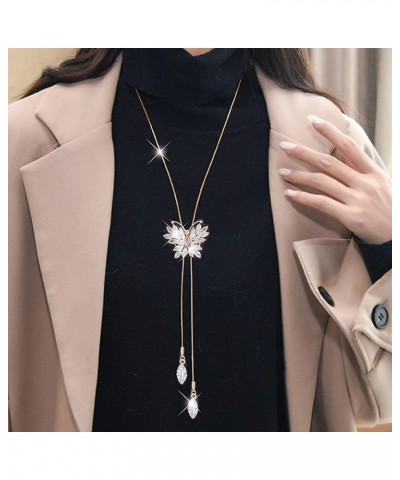 Crystal Butterfly Pendant Long Necklace for Women Zircon Sweater Necklace Statement Rhinestone Choker Adjustable Elegant Jewe...