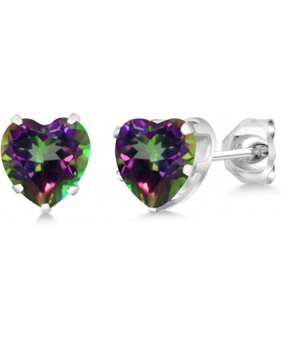 925 Sterling Silver Green Mystic Topaz Stud Earrings For Women (2.14 Cttw, Heart Shape 6MM) $21.08 Earrings