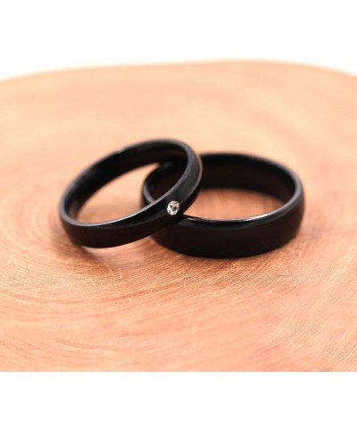 4mm 6mm Black Stainless Steel Couples Wedding Band Engagement Rings for Women and Men with Cubic Zirconia Men12-Women8 $7.79 ...