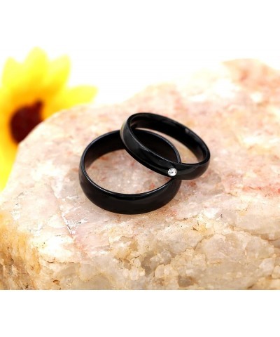 4mm 6mm Black Stainless Steel Couples Wedding Band Engagement Rings for Women and Men with Cubic Zirconia Men12-Women8 $7.79 ...