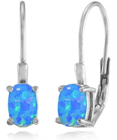 Sterling Silver Synthetic Opal 6x4mm Oval Leverback Earrings Synthetic Blue Opal $12.50 Earrings