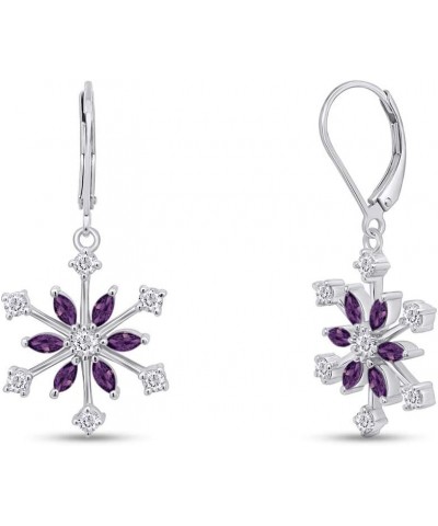 925 Sterling Silver Simulated Birthstone Cubic Zirconia Snowflake Leverback Earrings Drop & Dangle Earrings Jewelry For Women...