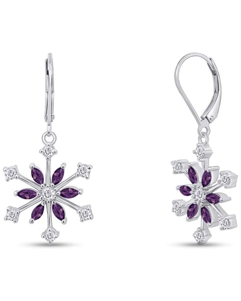 925 Sterling Silver Simulated Birthstone Cubic Zirconia Snowflake Leverback Earrings Drop & Dangle Earrings Jewelry For Women...