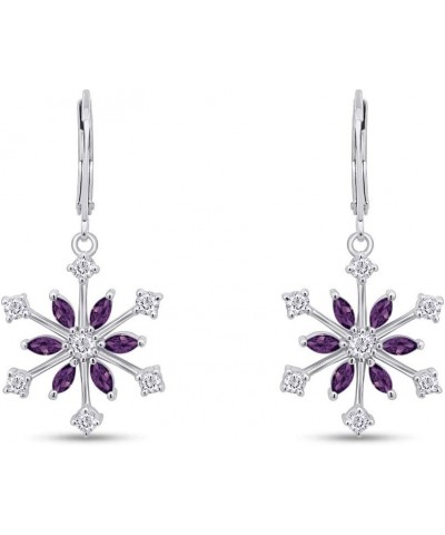 925 Sterling Silver Simulated Birthstone Cubic Zirconia Snowflake Leverback Earrings Drop & Dangle Earrings Jewelry For Women...