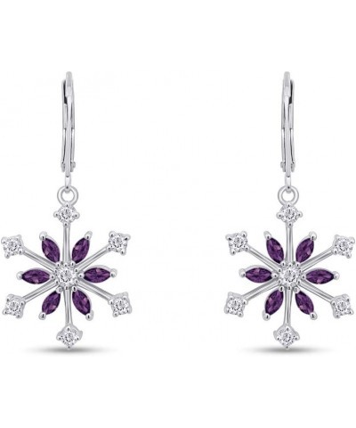 925 Sterling Silver Simulated Birthstone Cubic Zirconia Snowflake Leverback Earrings Drop & Dangle Earrings Jewelry For Women...