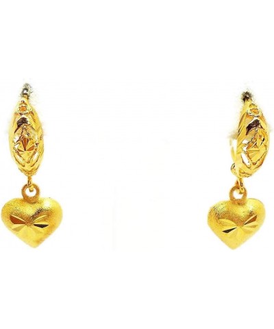 Heart Dangle Drop 18k 22k 24k Thai Baht Yellow Gold Plated Filled Earrings Jewelry $15.59 Earrings