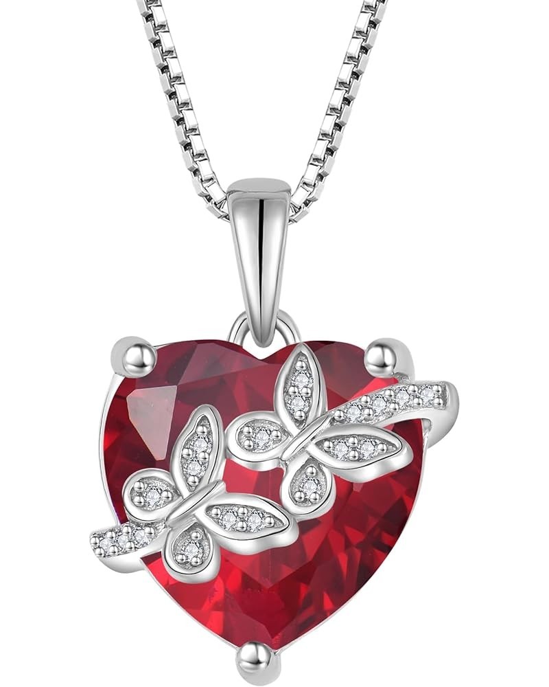 Heart Butterfly Pendant Necklace 925 Sterling Silver Birthstone Jewelry Gift for Women Ruby $31.20 Necklaces