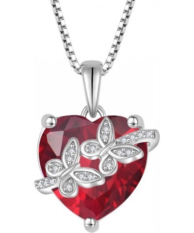 Heart Butterfly Pendant Necklace 925 Sterling Silver Birthstone Jewelry Gift for Women Ruby $31.20 Necklaces