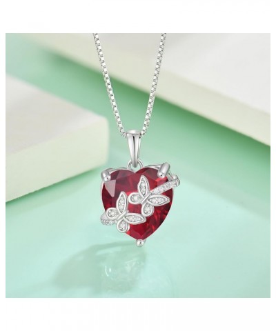 Heart Butterfly Pendant Necklace 925 Sterling Silver Birthstone Jewelry Gift for Women Ruby $31.20 Necklaces