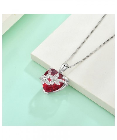 Heart Butterfly Pendant Necklace 925 Sterling Silver Birthstone Jewelry Gift for Women Ruby $31.20 Necklaces