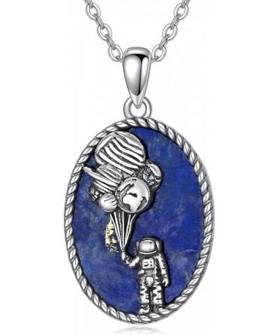 Planet Necklace 925 Sterling Silver Space Astronaut/Earth/Saturn/Moon Pendant Necklace Universe Jewelry Presents for Women Me...