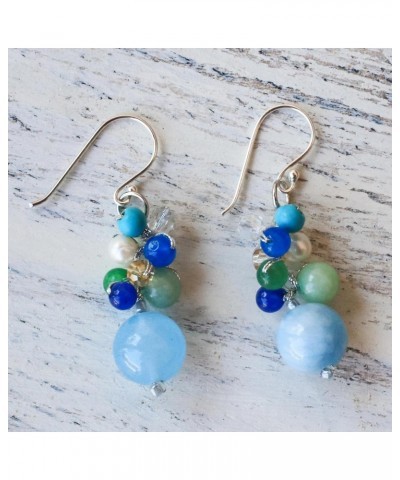 Handmade .925 Sterling Silver Quartz Dangle Earrings Blue Multigemstone from Thailand Calcite Glass Bead Beaded Birthstone [1...