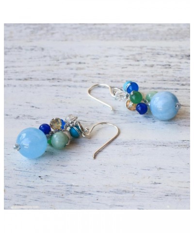 Handmade .925 Sterling Silver Quartz Dangle Earrings Blue Multigemstone from Thailand Calcite Glass Bead Beaded Birthstone [1...