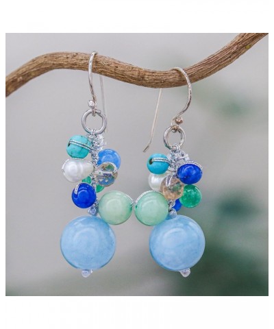 Handmade .925 Sterling Silver Quartz Dangle Earrings Blue Multigemstone from Thailand Calcite Glass Bead Beaded Birthstone [1...