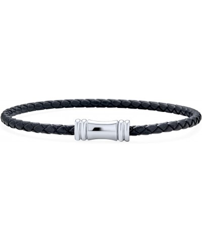 Black Woven Weave Thin Braided Cord Multi Strand Leather Bracelet For Women Silver Tone Clasp Steel $10.79 Bracelets