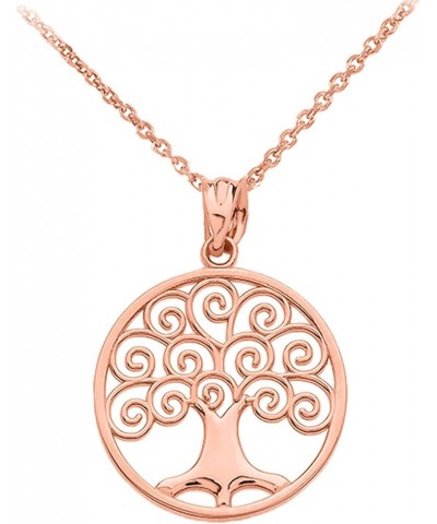 10K or 14K Yellow, White, Rose Gold Circle Tree of Life Openwork Pendant Necklace - Choice of Metal 10K Rose Gold 16.0 Inches...