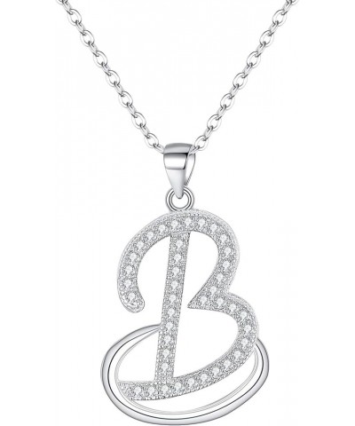 925 Sterling Silver CZ Cursive Initial 26 Letters Alphabet Adjustable Pendant Necklace Clear B $11.18 Necklaces