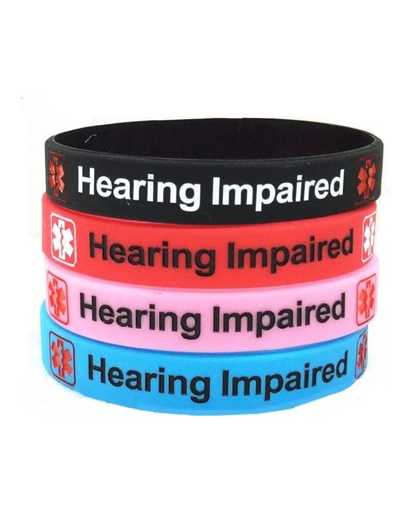 Hearing Impaired Medical Alert ID Bracelets Blood THINNER Diabetic Type 1/2 Rubber Medical Awareness Emergency Warning Wristb...