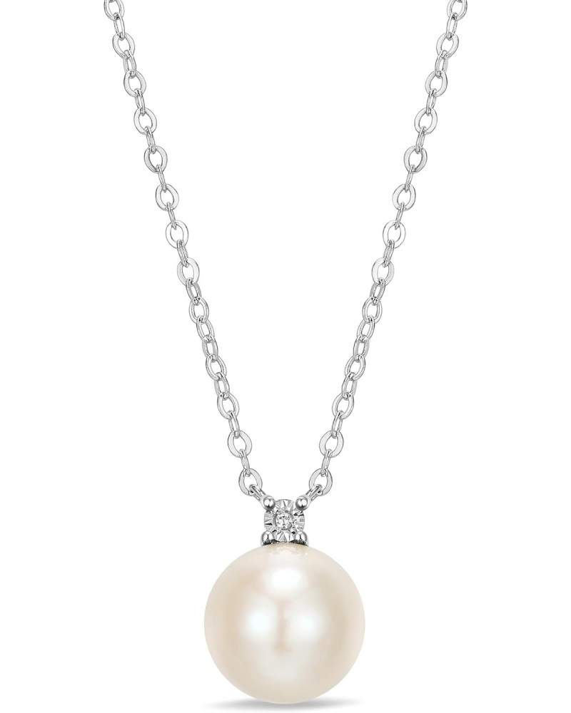 925 Sterling Silver 10mm Freshwater Pearl with Diamond Pendant Necklace, Diamond, Pearl $38.25 Necklaces