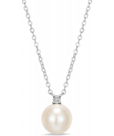 925 Sterling Silver 10mm Freshwater Pearl with Diamond Pendant Necklace, Diamond, Pearl $38.25 Necklaces