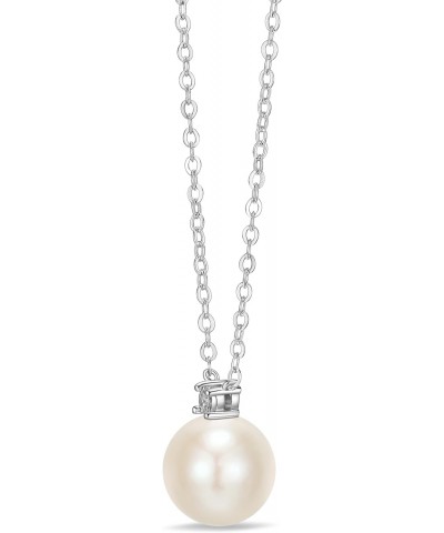 925 Sterling Silver 10mm Freshwater Pearl with Diamond Pendant Necklace, Diamond, Pearl $38.25 Necklaces