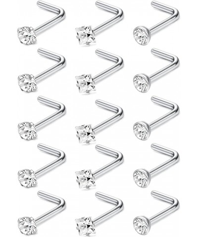 Hypoallergenic Nose Rings 15Pcs 18G 20G Surgical Stainless Steel Nose Rings Studs L Shaped Screw Studs Rings Cubic Zirconia N...