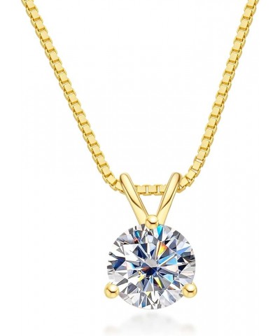 Moissanite Pendant Necklace 1CT D Color VVS1 Round Cut Lab Diamond 14K Gold Plated Silver Necklace for Women with Certificate...