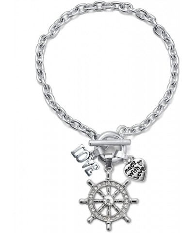 Silver Customized Charm Toggle Bracelet with Cubic Zirconia Jewelry Love 1.0 Carat Nautical $10.00 Bracelets