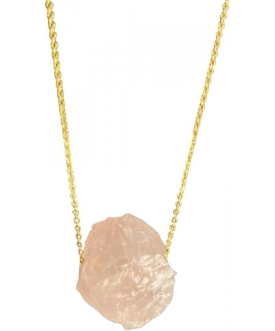 Natural Raw Rose Quartz Necklace with Adjustable 18K Gold Plated Chain, Rough Gemstone Crystal Healing Stone Pendant Reiki Sp...