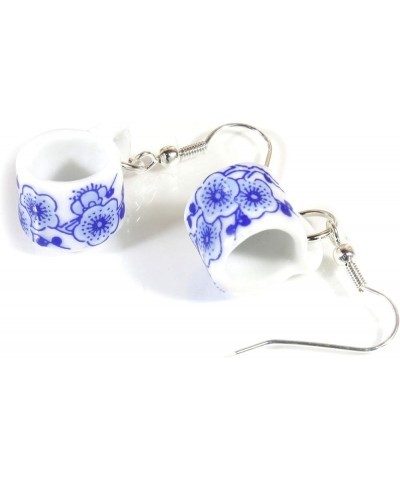 Time for Tea" Porcelain Tea Cup Earrings, Blue and White Patterns Sakura $12.23 Earrings