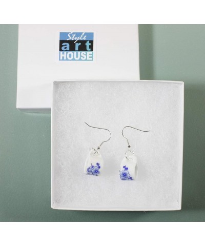 Time for Tea" Porcelain Tea Cup Earrings, Blue and White Patterns Sakura $12.23 Earrings