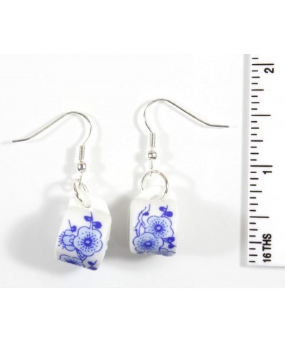 Time for Tea" Porcelain Tea Cup Earrings, Blue and White Patterns Sakura $12.23 Earrings