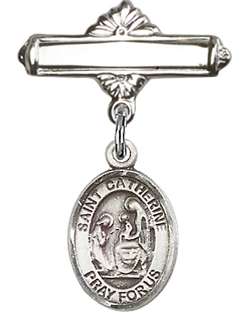 Sterling Silver Polished Baby Badge Bar Pin with Charm, 11/16 Inch Saint Catherine of Siena $38.33 Brooches & Pins