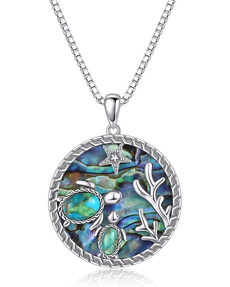 Abalone Shell Necklace for Women 925 Sterling Silver Ocean Sea Life/Anchor/Turtle/Wave Pendant Necklace with Starfish Jewelry...