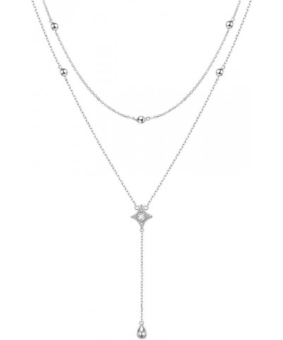 Layered Necklace S925 Sterling Silver Teardrop Double Choker Y Lariat Long Chain Necklace Birthday Gifts for Women Ladies Sta...