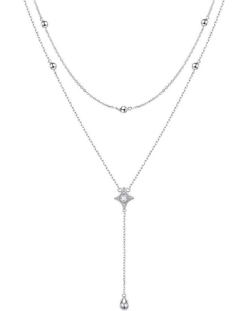 Layered Necklace S925 Sterling Silver Teardrop Double Choker Y Lariat Long Chain Necklace Birthday Gifts for Women Ladies Sta...