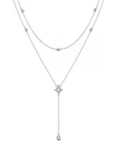 Layered Necklace S925 Sterling Silver Teardrop Double Choker Y Lariat Long Chain Necklace Birthday Gifts for Women Ladies Sta...