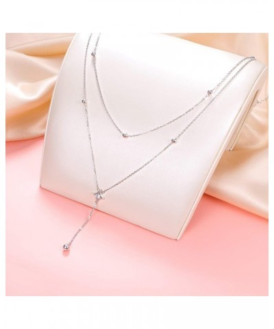 Layered Necklace S925 Sterling Silver Teardrop Double Choker Y Lariat Long Chain Necklace Birthday Gifts for Women Ladies Sta...