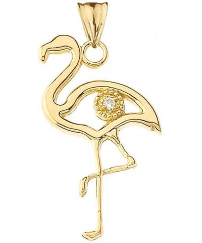 Animal Kingdom Fine 10k Yellow Gold Diamond Flamingo Outline Charm Pendant $53.89 Necklaces