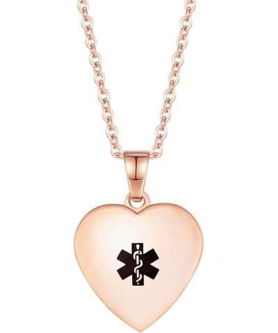 Free Engraving Heart Charm Medical ID Alert Necklaces for Women ROSE GOLD asthma $12.37 Necklaces