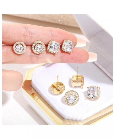 Brilliant Round Square Halo Stud Earrings for Women Men | 2 Pairs Cubic Zirconia Simulated Faux Diamond Halo Stud Earrings Se...